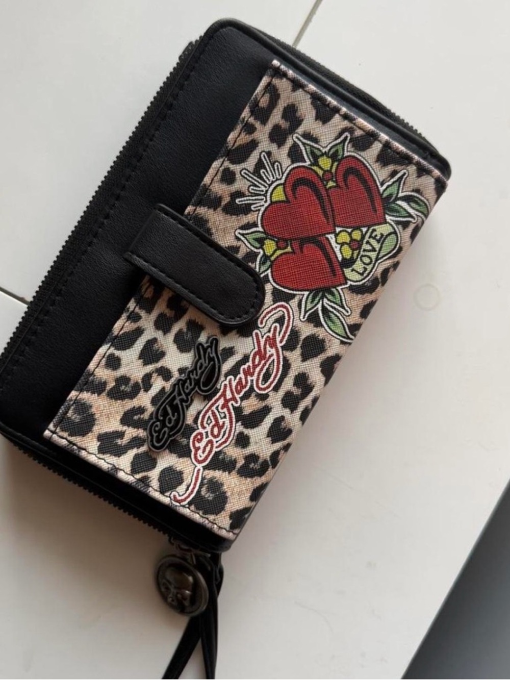 Ed Hardy Y2K Leopard Print Heart Love Wallet – NWOT Tattoo Art